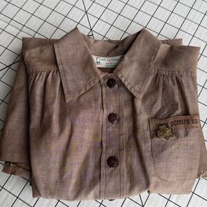 Vintage 1960s Girl Scouts Brownie Uniform Dress w/ Troop Patches & Pin